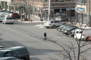 A picture from the PEI webcam showing someone Jaywalking.