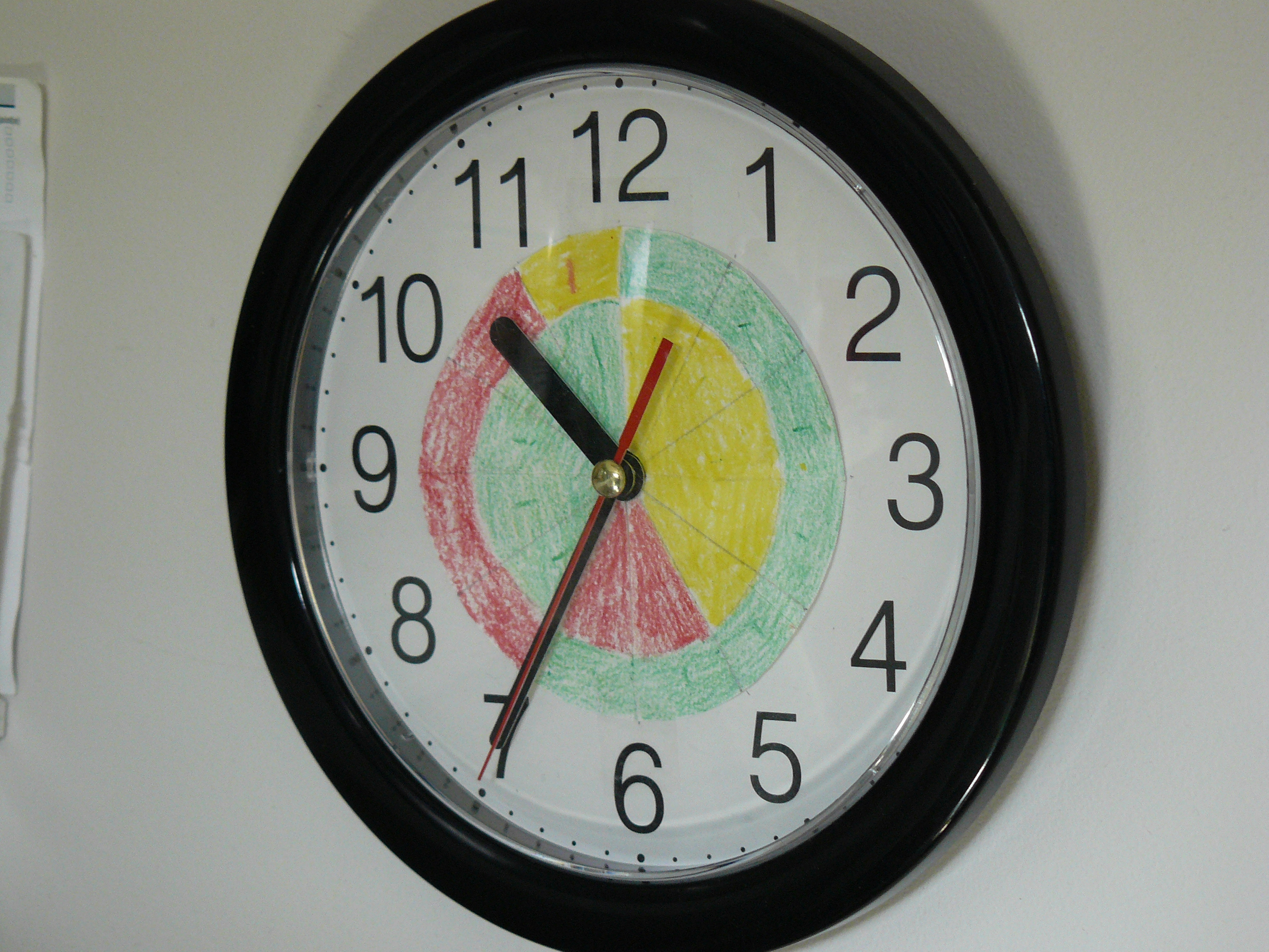 Picture of a clock with colour coded sections indicating the current Time of Use period.
